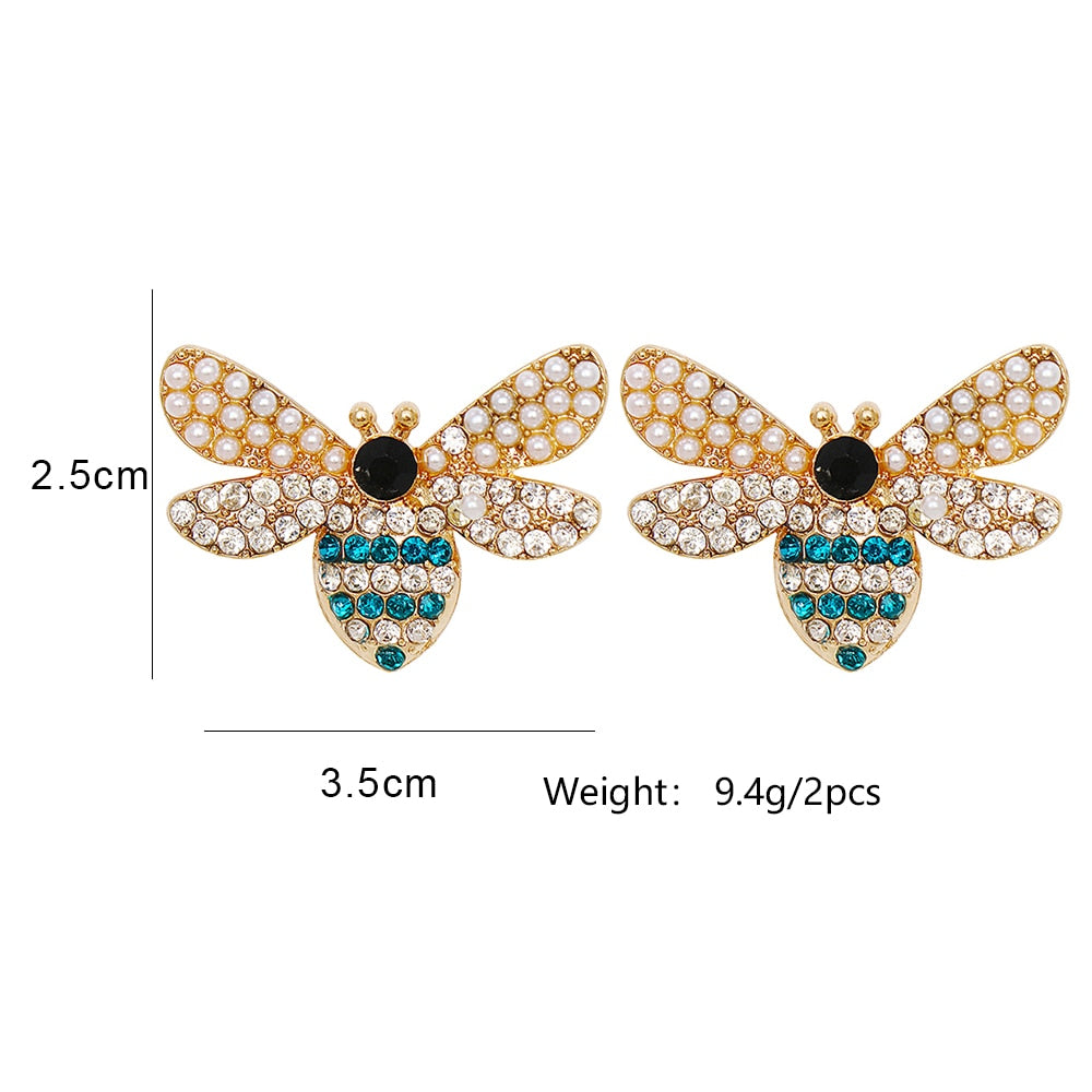 Exquisite Fashion Bee-shaped, Crystal Gemstone and Pearl Earrings