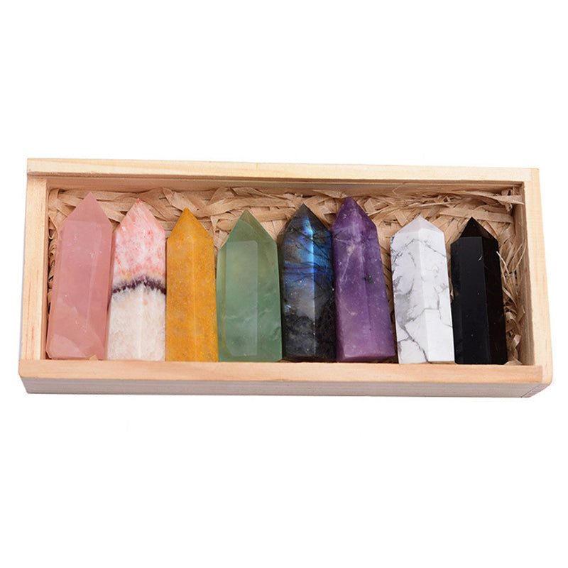 8 Column Crystal Wooden Box Set