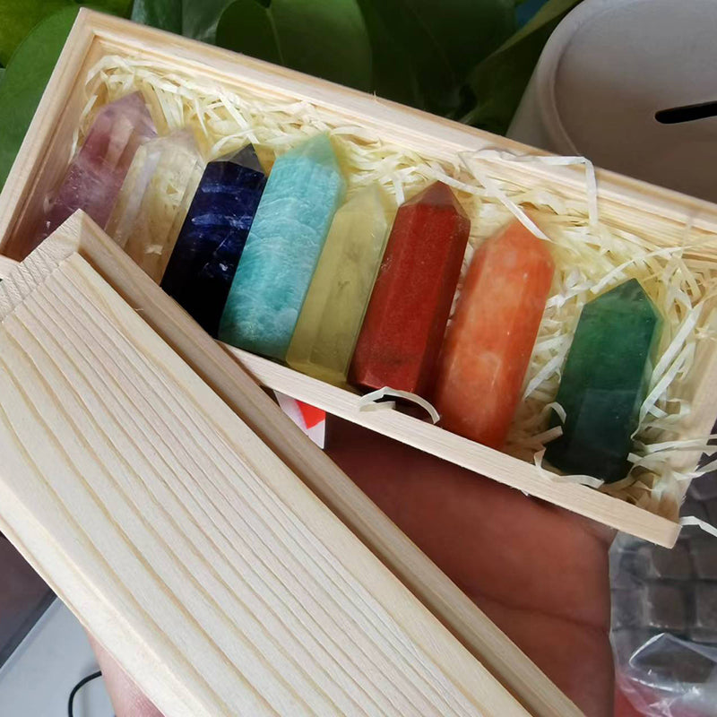 8 Column Crystal Wooden Box Set
