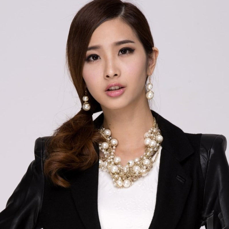 Gold Color Chain Imitation Pearls Beads Necklaces