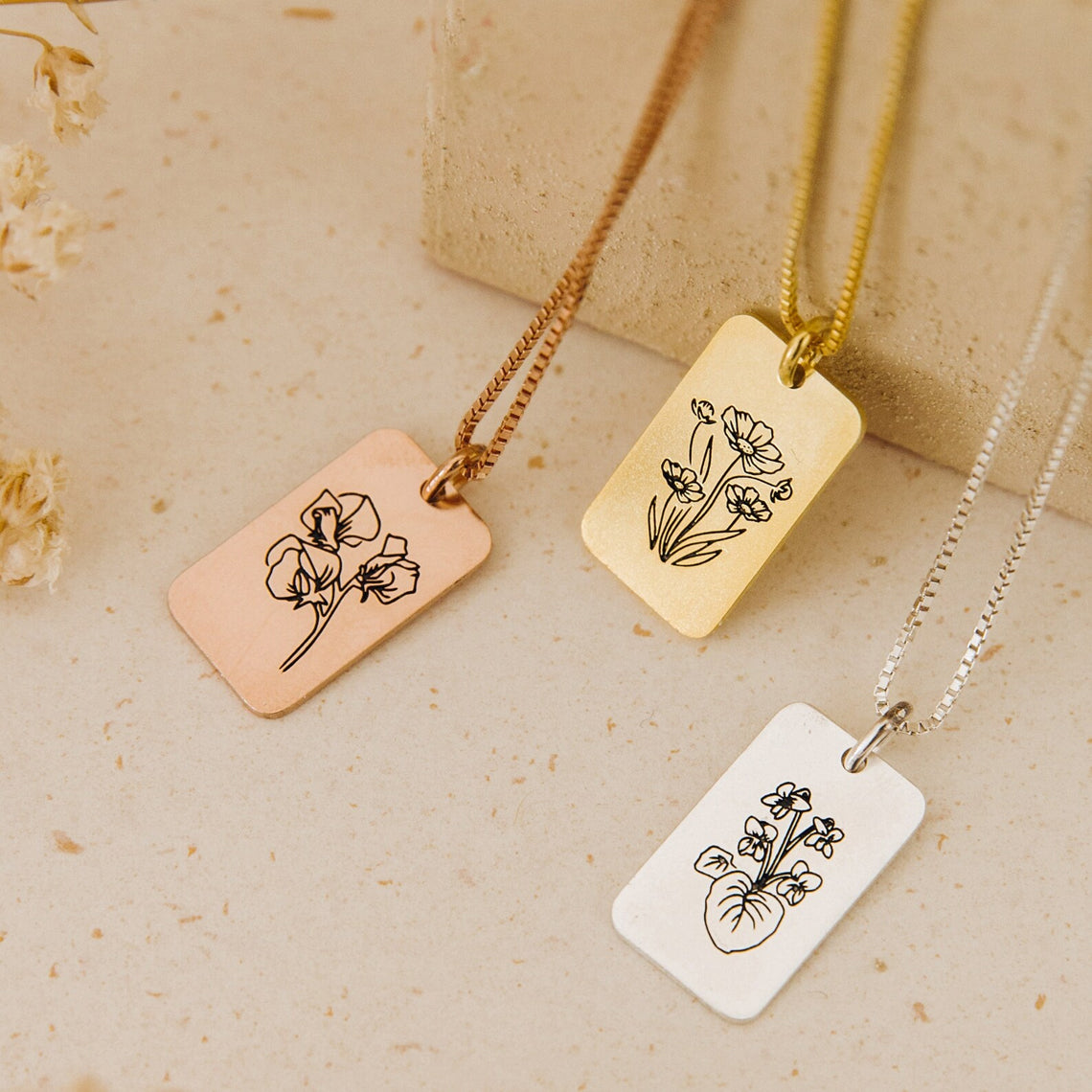 Birthday Flower Necklace Stainless Steel Necklace
