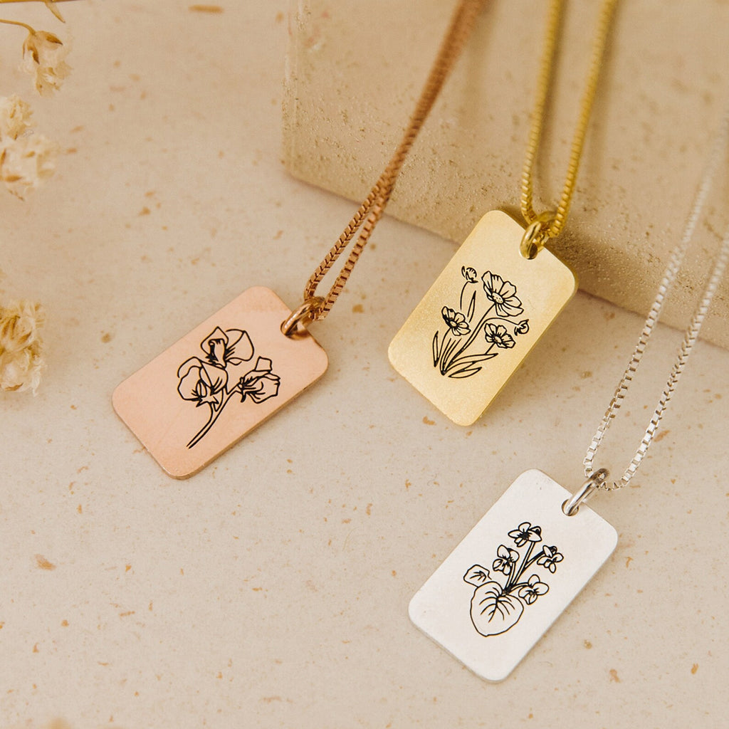 Birthday Flower Necklace Stainless Steel Necklace