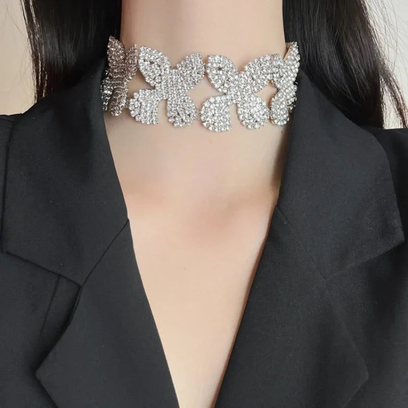 Rhinestone Flower Choker Necklace