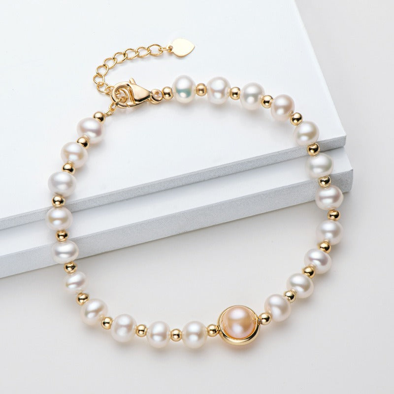 Adjustable 14K Gold Wrapped Pearl Bracelet