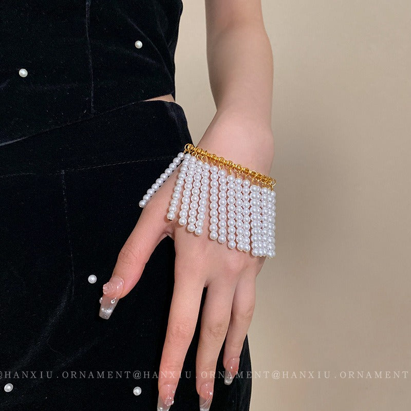 Pearl Tassel Open Bracelet