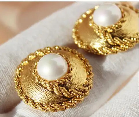Brass Retro Pearl Necklace Earrings