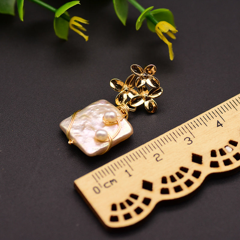 Handmade Flower Drop Earrings Natural Baroque Square Pearl Earrings For Women Fine Jewelry