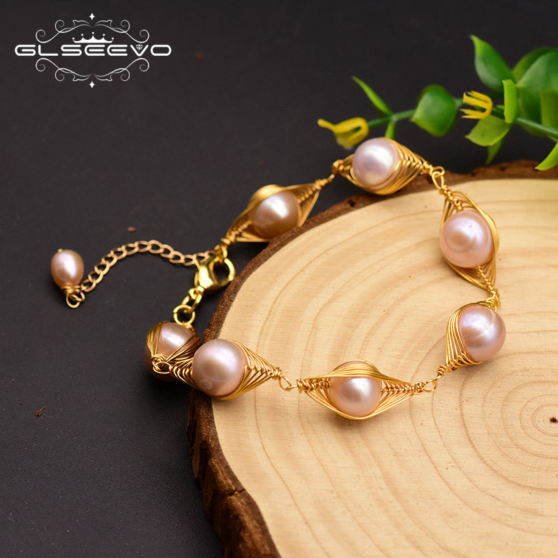 Pink Pearl Adjustable Cufflinks Bracelet