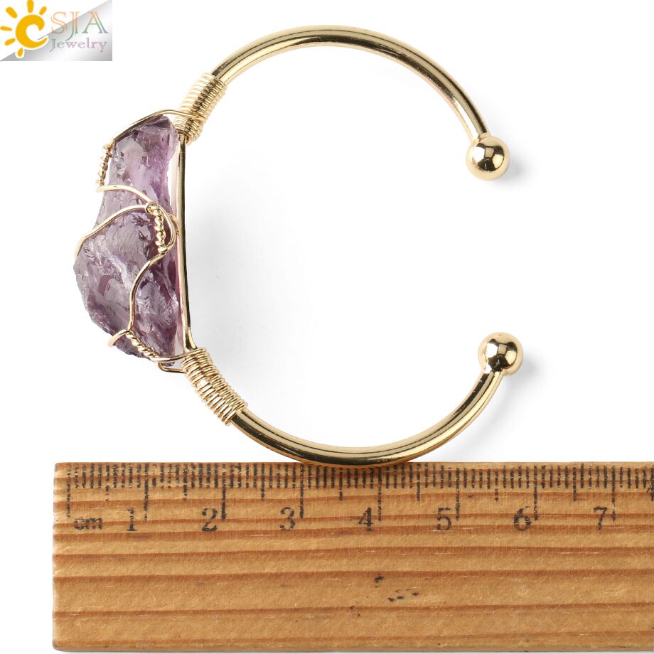 Quartz Stone Bangle Gold-color Wire Crystal Bracelet