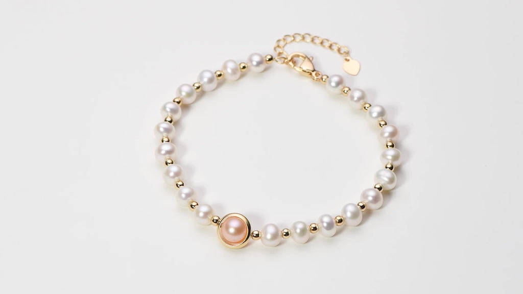 Adjustable 14K Gold Wrapped Pearl Bracelet