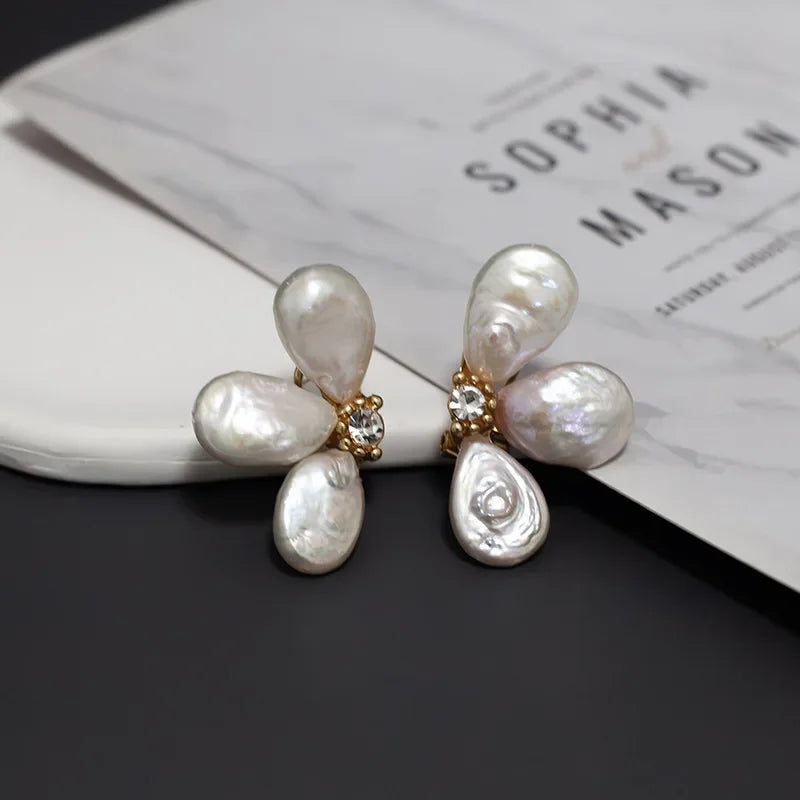 Baroque Pearl Flower Petal Earrings