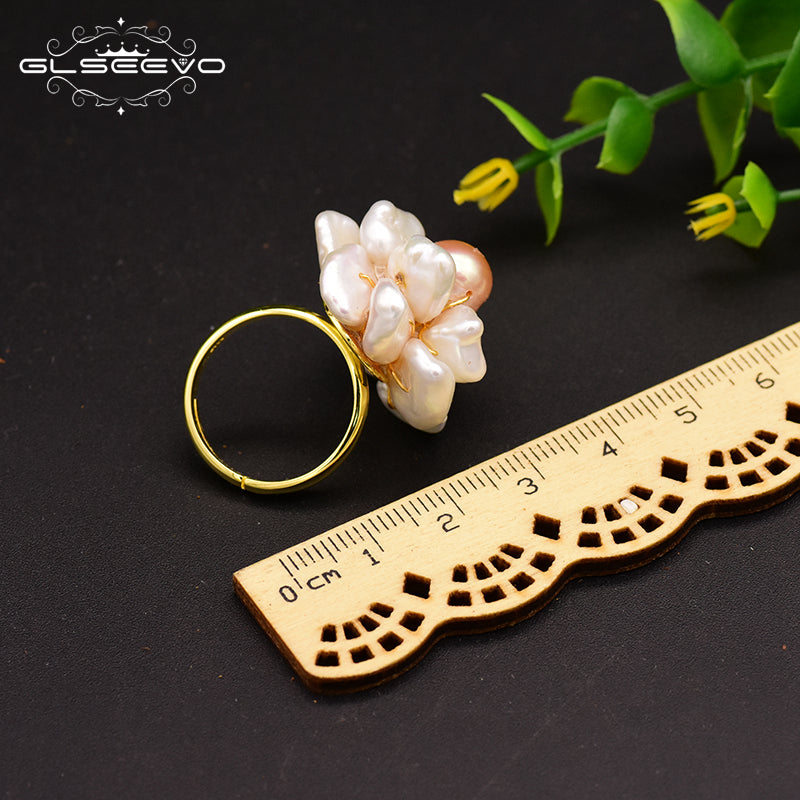 925 Sterling Silver Flower Pearl Ring