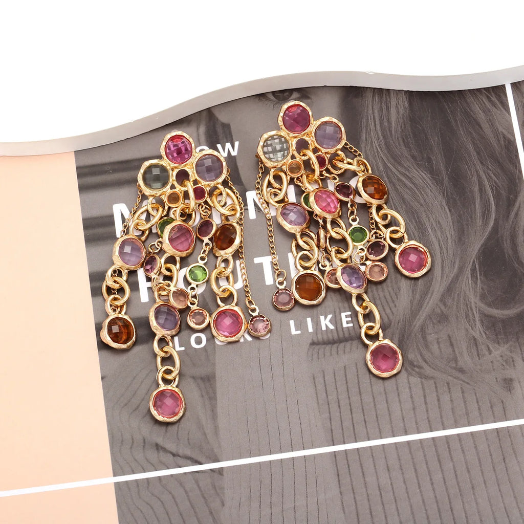 Long Imitation Crystal Tassel Earrings