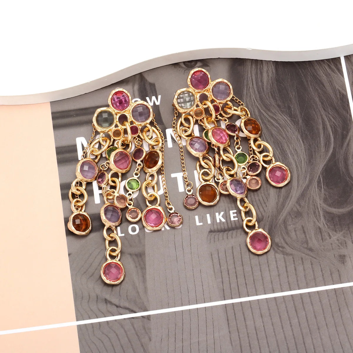 Long Imitation Crystal Tassel Earrings