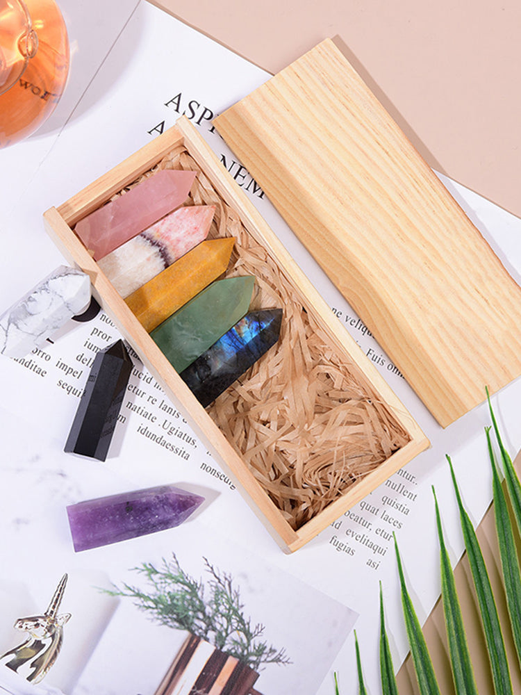 8 Column Crystal Wooden Box Set