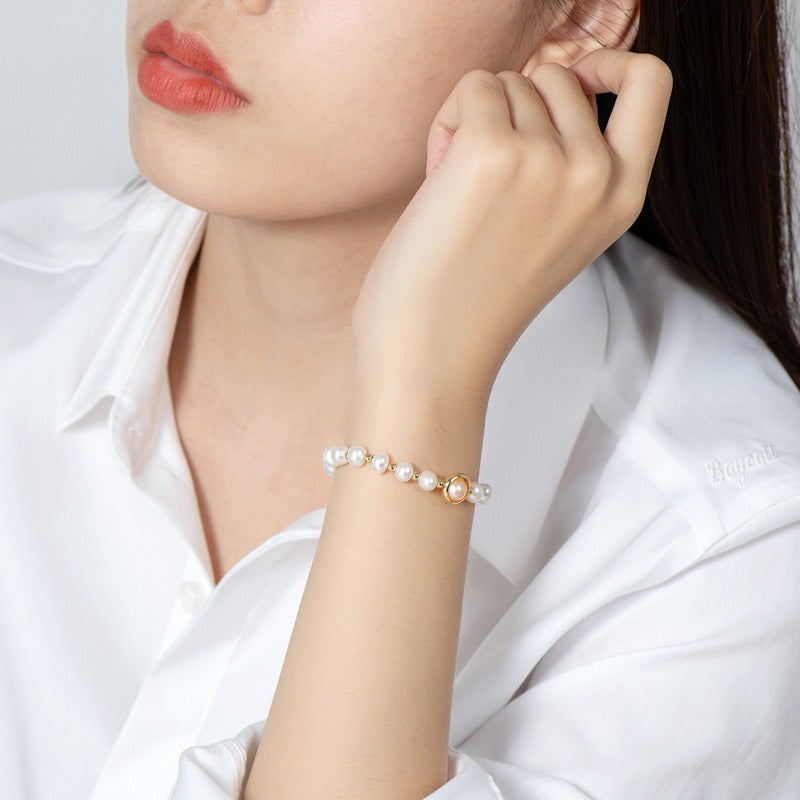 Adjustable 14K Gold Wrapped Pearl Bracelet