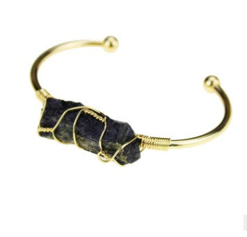 Quartz Stone Bangle Gold-color Wire Crystal Bracelet