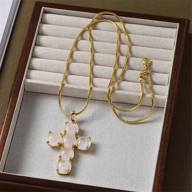 Gold Necklace With Crystal Pendant