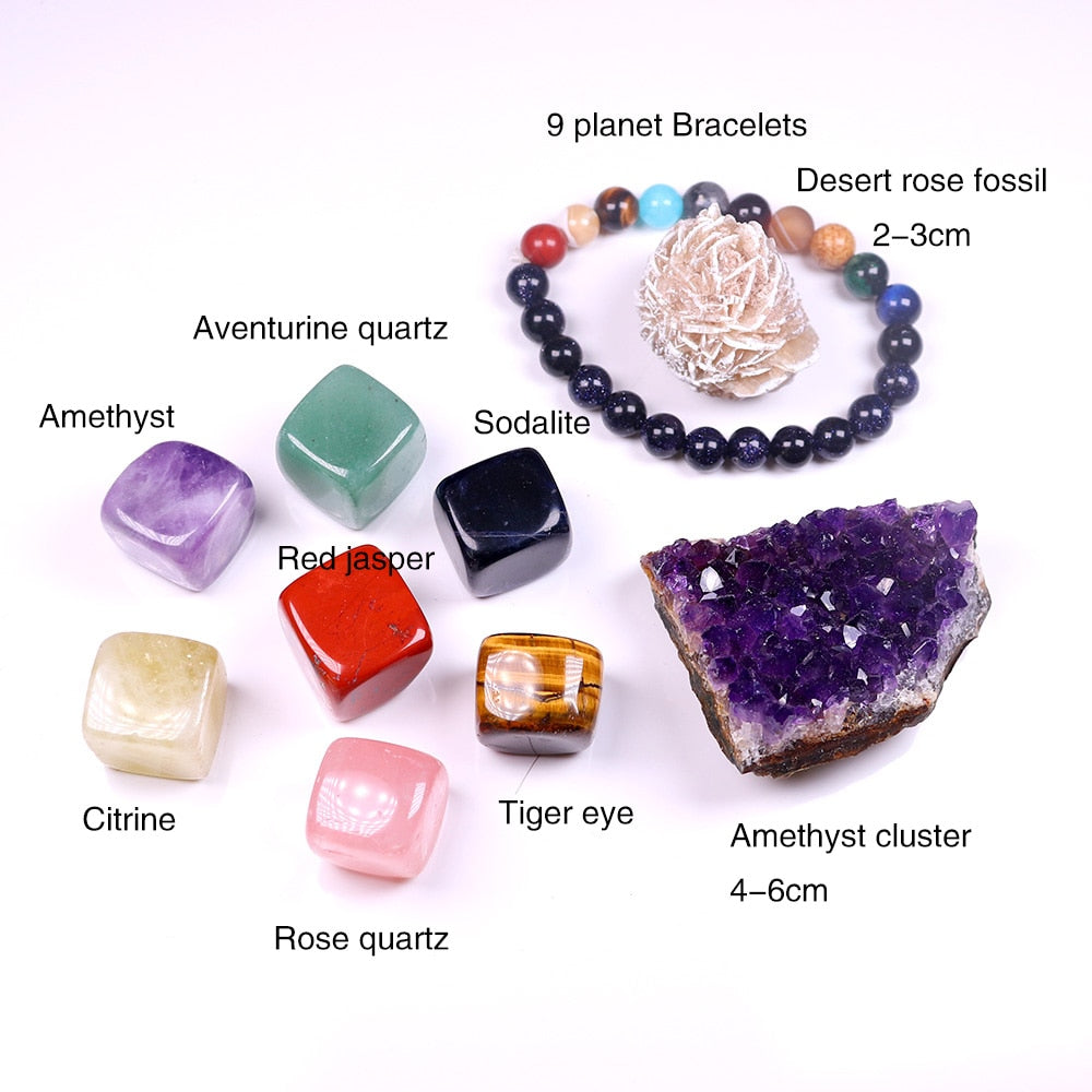 7 Natural Crystal Quartz Chakra Healing Gemstone Box Collection