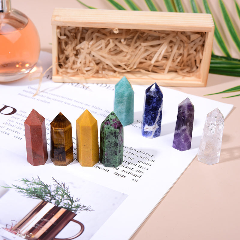 8 Column Crystal Wooden Box Set