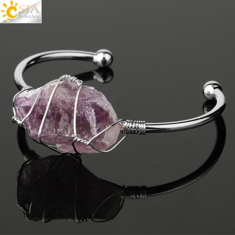 Quartz Stone Bangle Gold-color Wire Crystal Bracelet