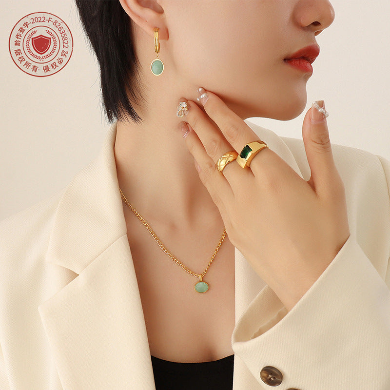 Green Agate Pendant Ethnic Style Necklace With Earrings