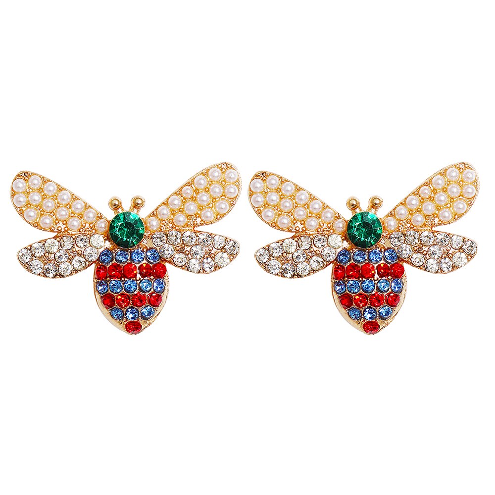 Exquisite Fashion Bee-shaped, Crystal Gemstone and Pearl Earrings