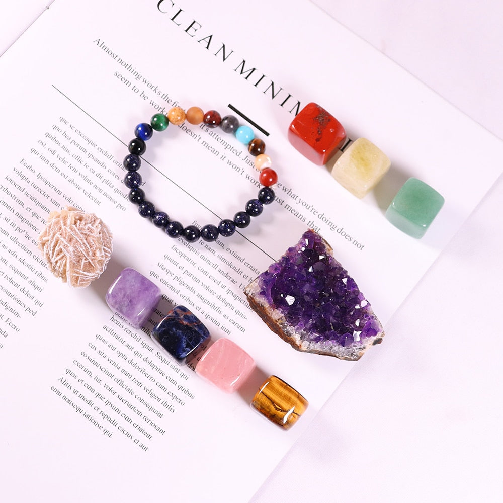 7 Natural Crystal Quartz Chakra Healing Gemstone Box Collection
