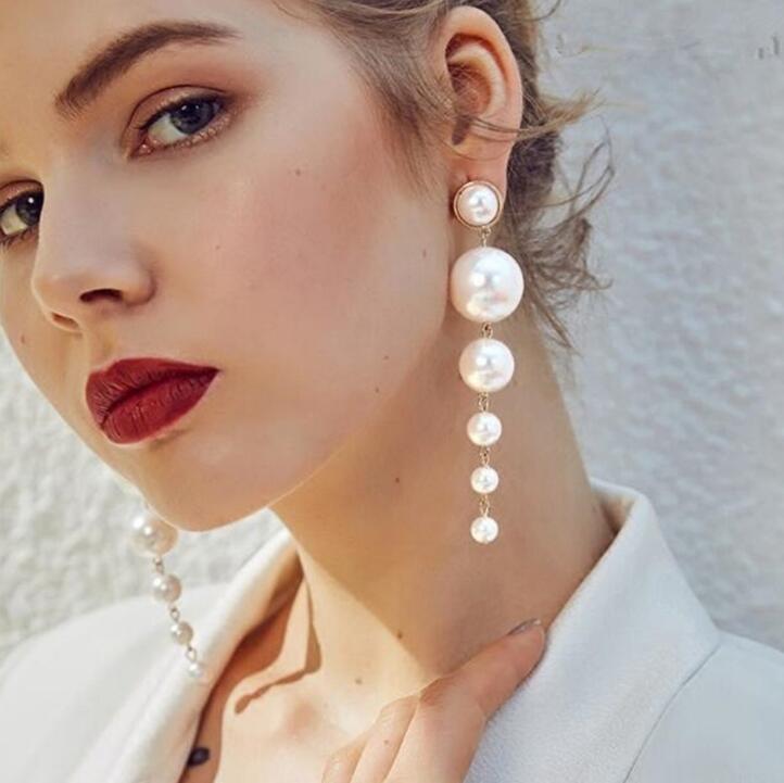 Trendy Elegant Long Pearl Earrings