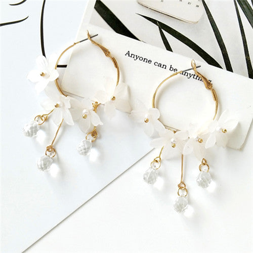 Long Dust Flower Long Pearl Earrings