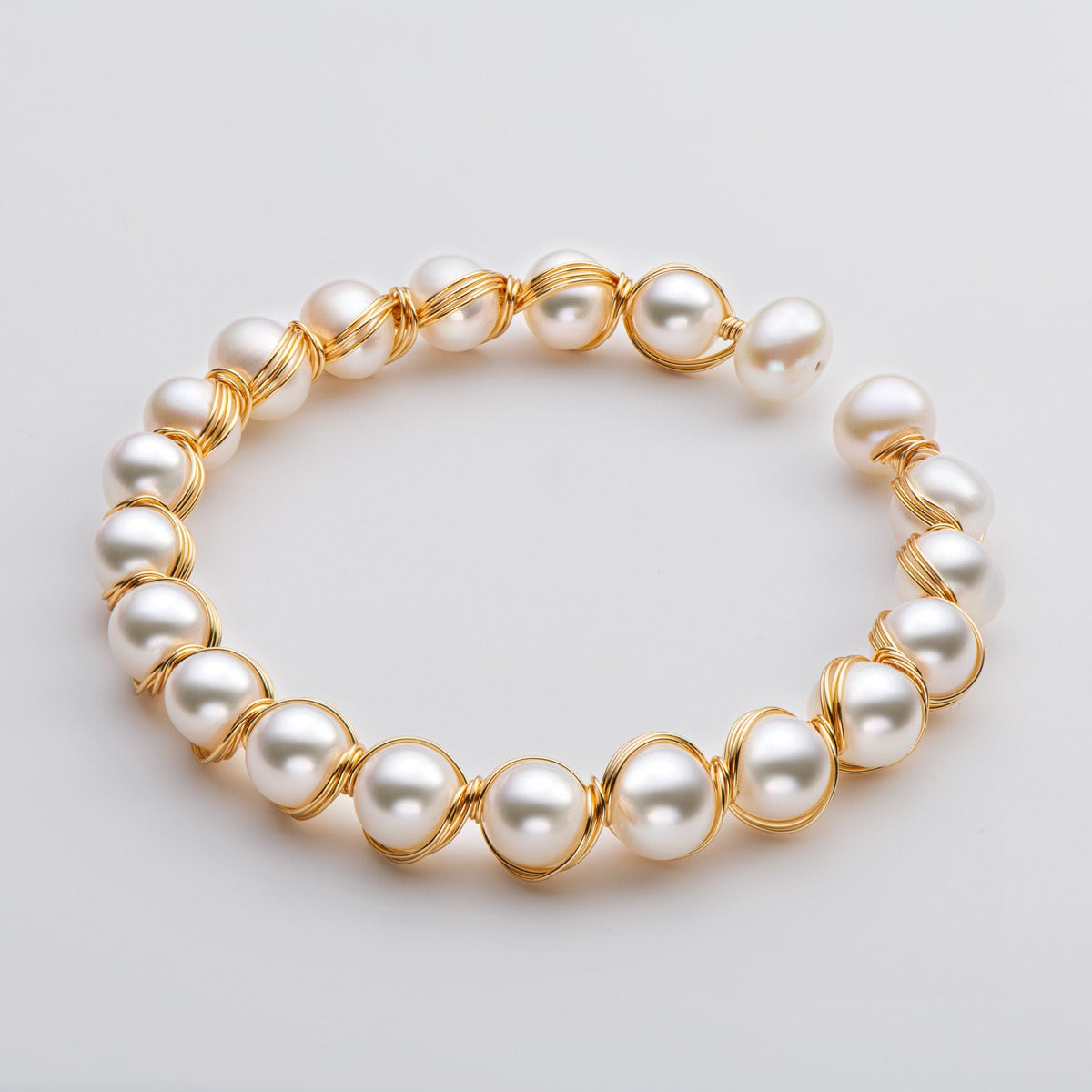 Adjustable 14K Gold Wrapped Pearl Bracelet