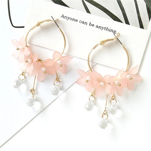 Long Dust Flower Long Pearl Earrings