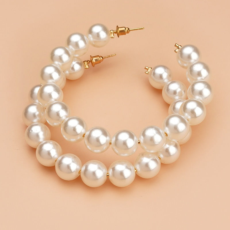 Large Circle Pearl Earrings
