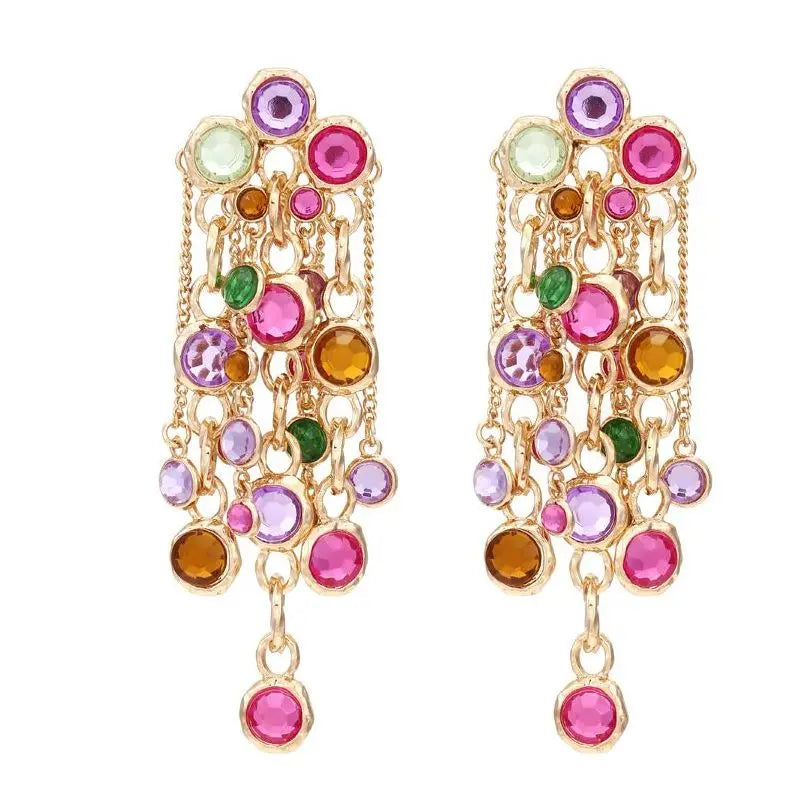 Long Imitation Crystal Tassel Earrings