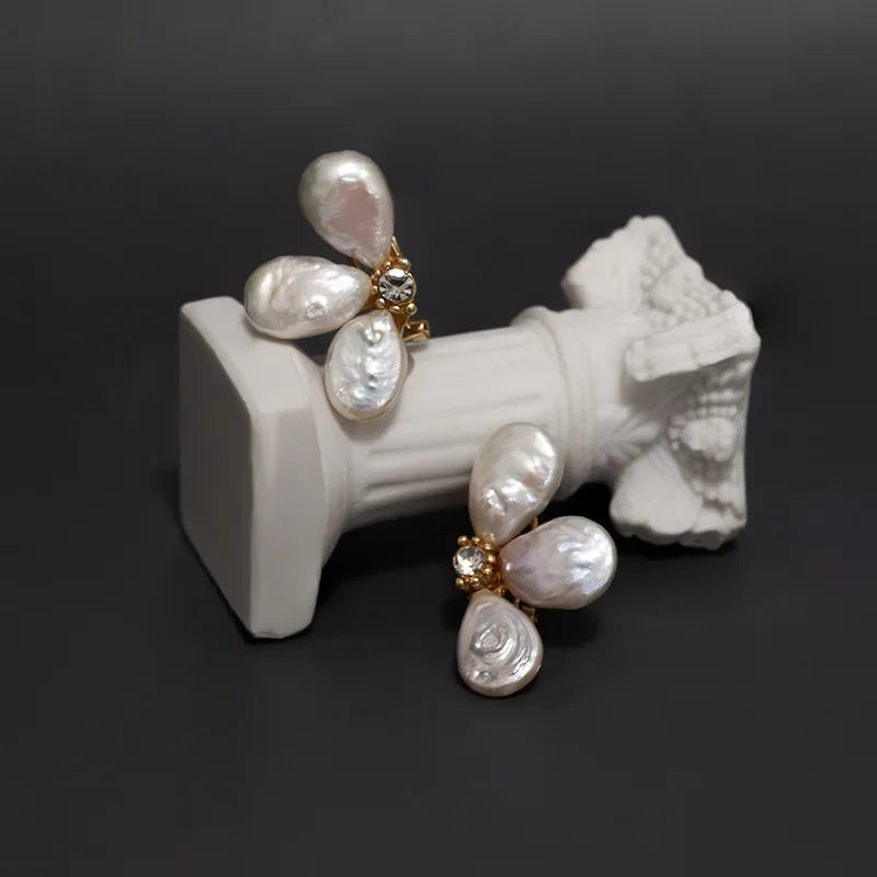 Baroque Pearl Flower Petal Earrings