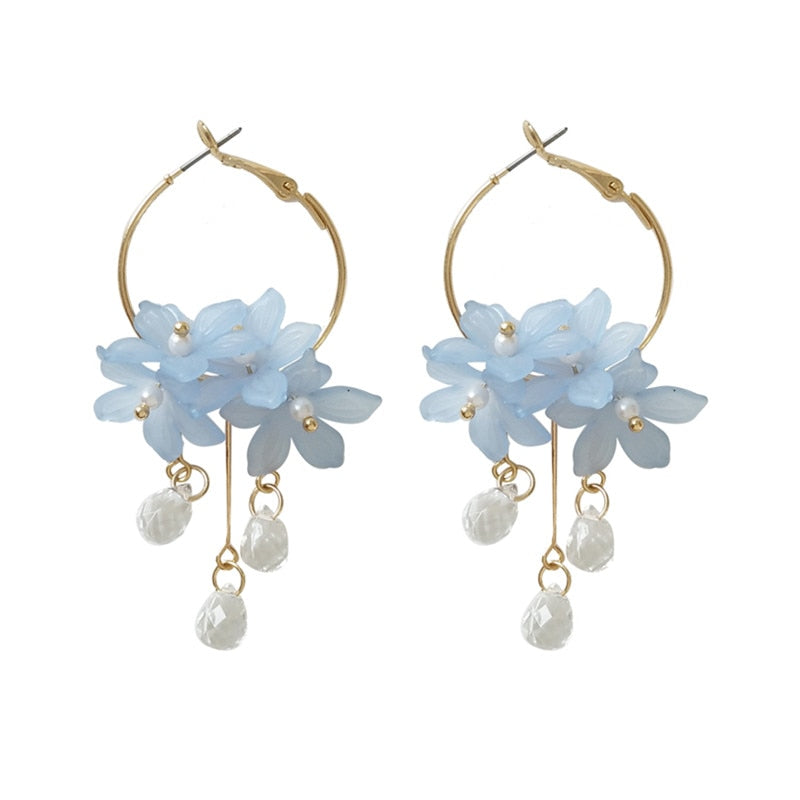 Long Dust Flower Long Pearl Earrings