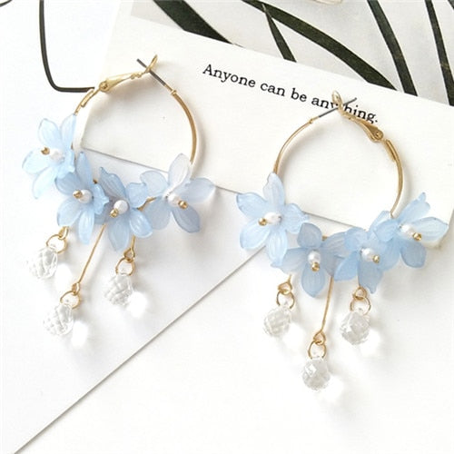 Long Dust Flower Long Pearl Earrings