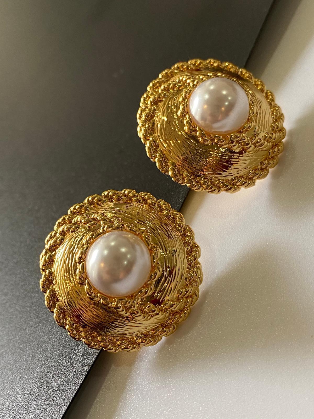 Brass Retro Pearl Necklace Earrings