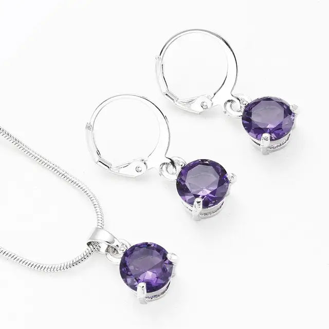 Silver Necklace Crystal Earrings Jewelry Sets