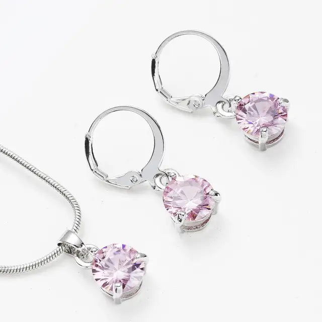 Silver Necklace Crystal Earrings Jewelry Sets