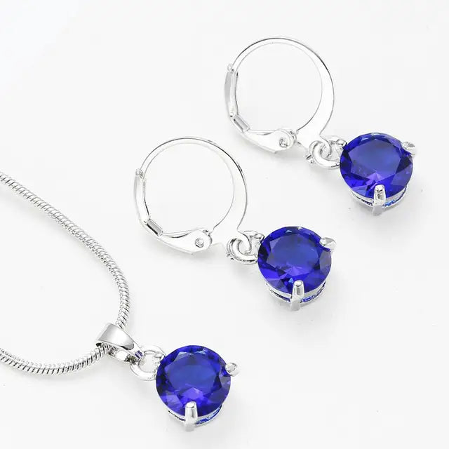 Silver Necklace Crystal Earrings Jewelry Sets