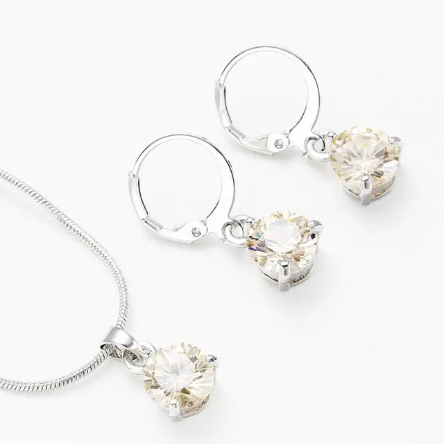 Silver Necklace Crystal Earrings Jewelry Sets