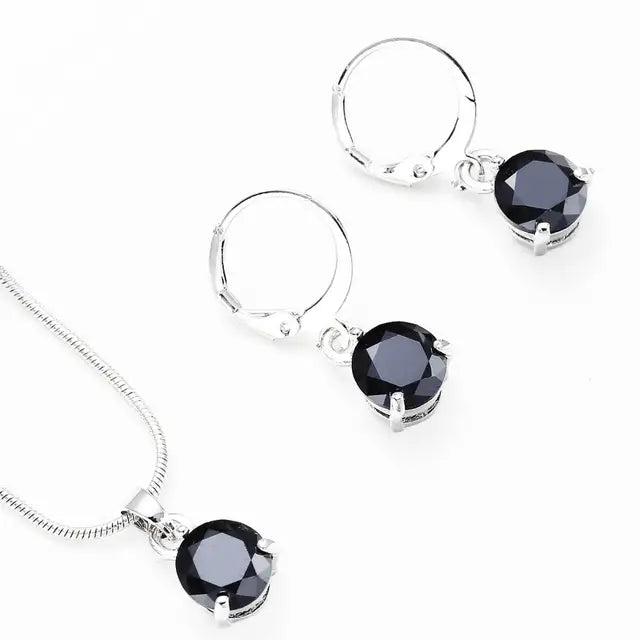 Silver Necklace Crystal Earrings Jewelry Sets