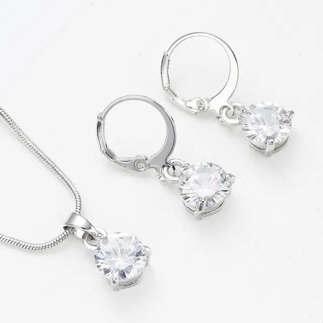 Silver Necklace Crystal Earrings Jewelry Sets