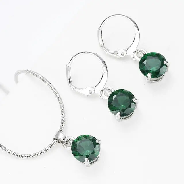 Silver Necklace Crystal Earrings Jewelry Sets