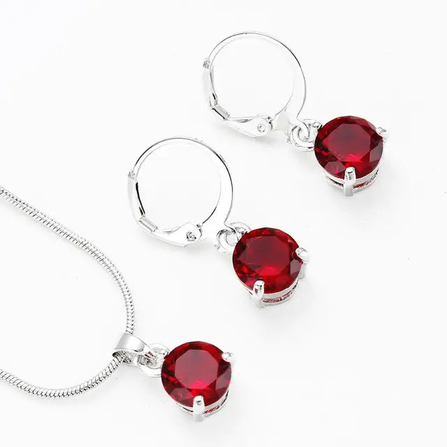 Silver Necklace Crystal Earrings Jewelry Sets